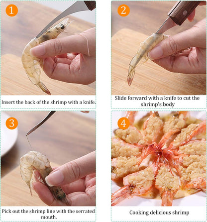 4pcs Shrimp Deveiner Tool Set, Stainless Steel Shrimp Peeler Portable Cleaner Knife Prawn Shell Peeler for Easy Deveining Cleaning Tool
