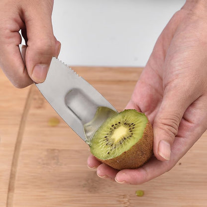 2 Pack Kiwi Spoon Knife - 2-in-1 Stainless Steel Fruit Cutter - Mango Kiwi Slicer Peeler Scoop Fast Peel Fruit Or Soft Vegetable With Ease (Silver)