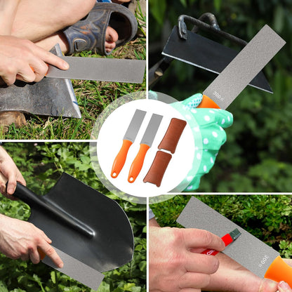 2 Pcs Dual Grit Diamond Sharpening Stone File Coarse 300# /Extra Fine 1000# Grit with Leather Sleeve Garden Tool Blade Sharpener for Knife, Axe, Lawn Mower Blade, Shears, Chisel Spade (Orange)