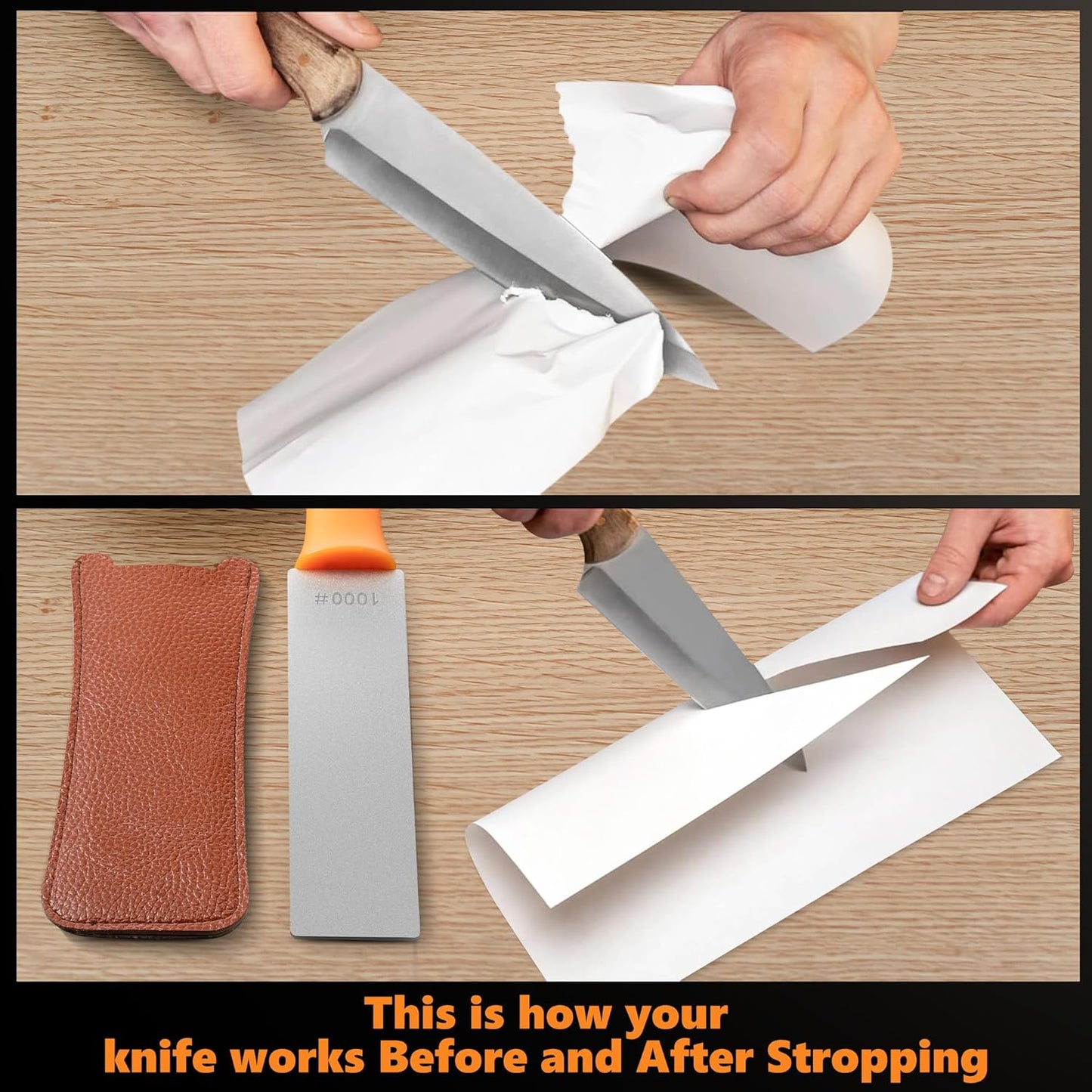 2 Pcs Dual Grit Diamond Sharpening Stone File Coarse 300# /Extra Fine 1000# Grit with Leather Sleeve Garden Tool Blade Sharpener for Knife, Axe, Lawn Mower Blade, Shears, Chisel Spade (Orange)