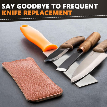 2 Pcs Dual Grit Diamond Sharpening Stone File Coarse 300# /Extra Fine 1000# Grit with Leather Sleeve Garden Tool Blade Sharpener for Knife, Axe, Lawn Mower Blade, Shears, Chisel Spade (Orange)