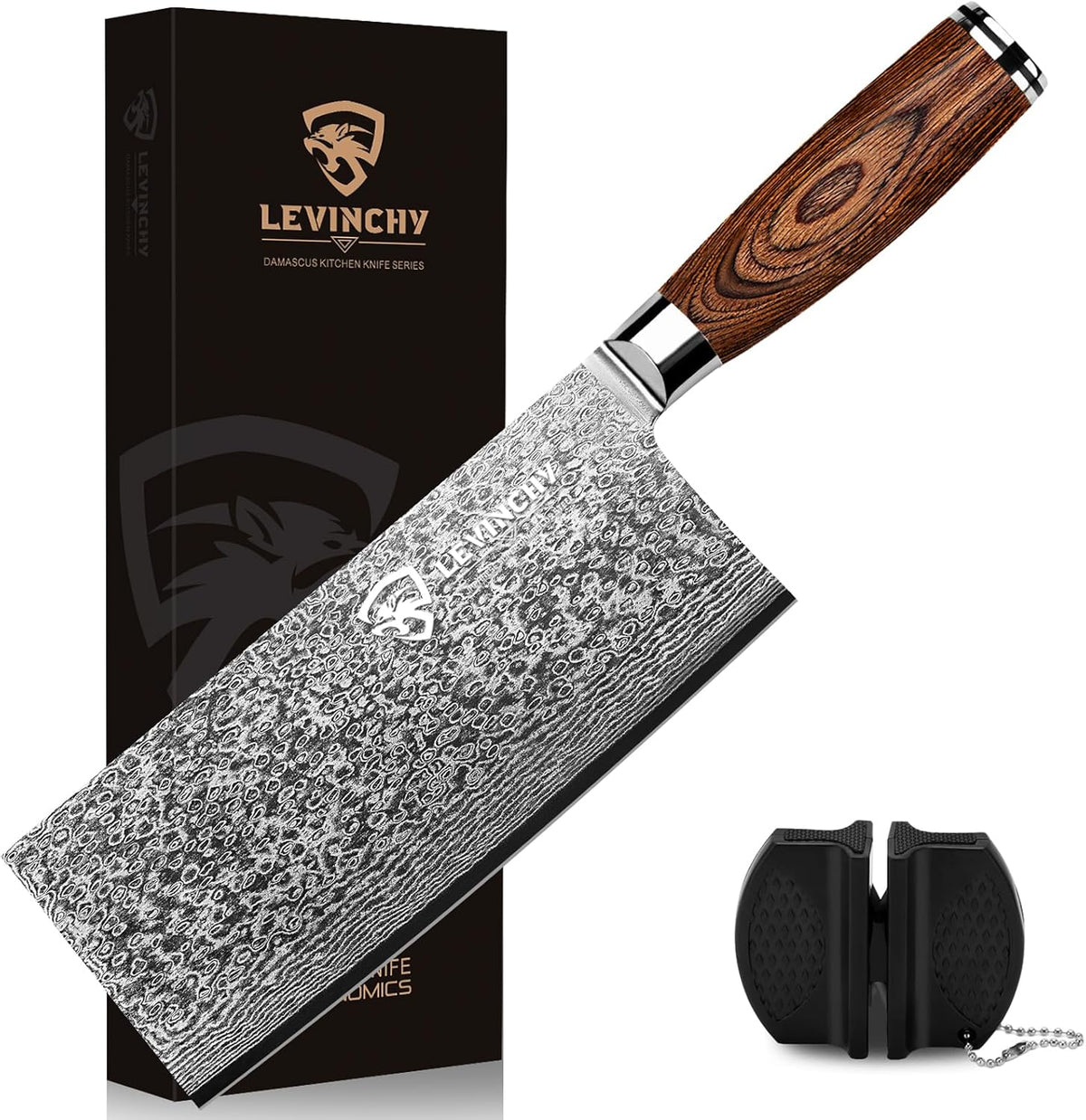 8-Inch Damascus Cleaver Knife with Pakkawood Handle Balanced