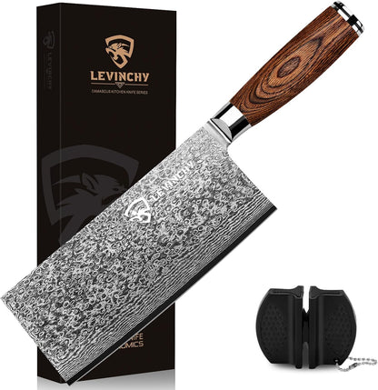 8-Inch Damascus Cleaver Knife with Pakkawood Handle Balanced