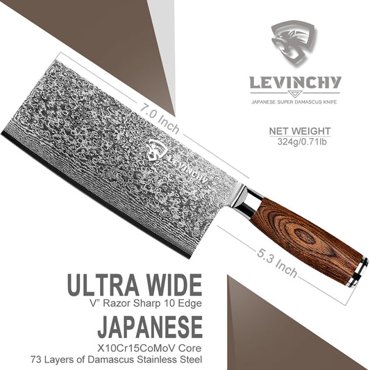 8-Inch Damascus Cleaver Knife with Pakkawood Handle Balanced