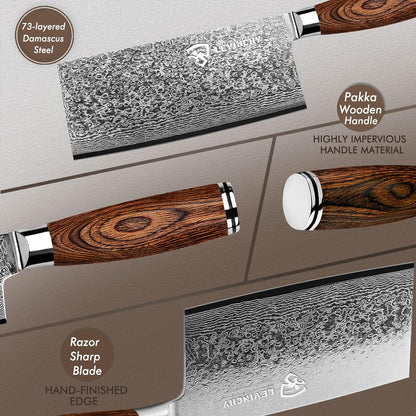 8-Inch Damascus Cleaver Knife with Pakkawood Handle Balanced