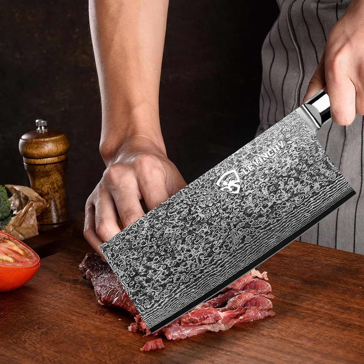 8-Inch Damascus Cleaver Knife with Pakkawood Handle Balanced