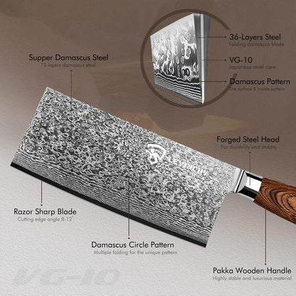 8-Inch Damascus Cleaver Knife with Pakkawood Handle Balanced