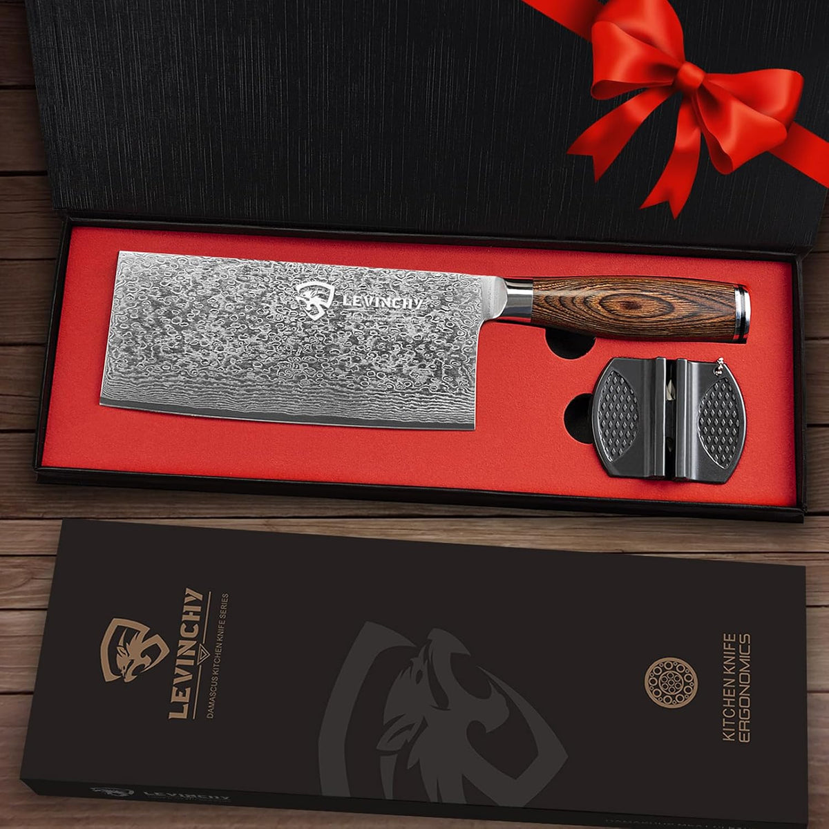 8-Inch Damascus Cleaver Knife with Pakkawood Handle Balanced