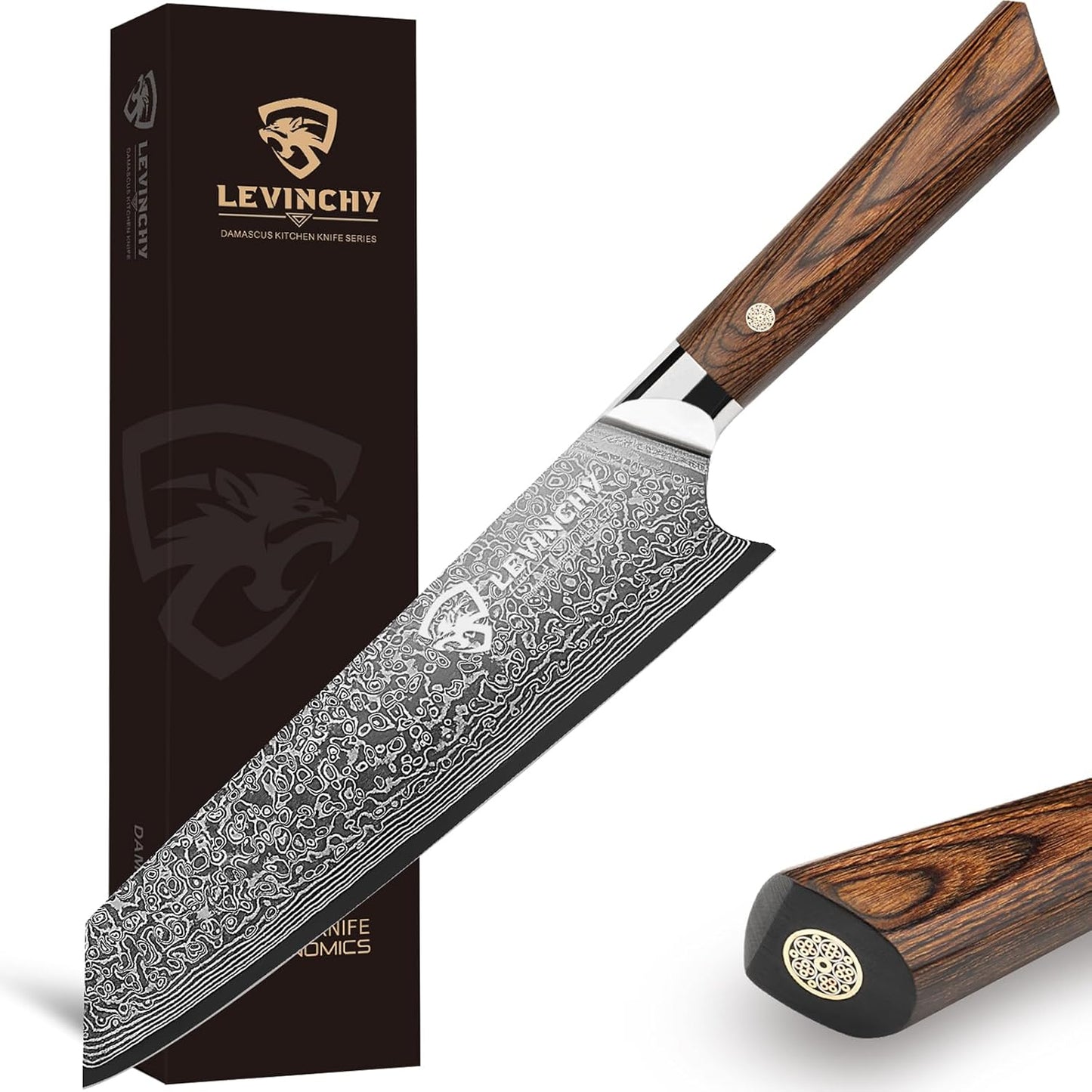8-Inch Damascus Cleaver Knife with Pakkawood Handle Balanced