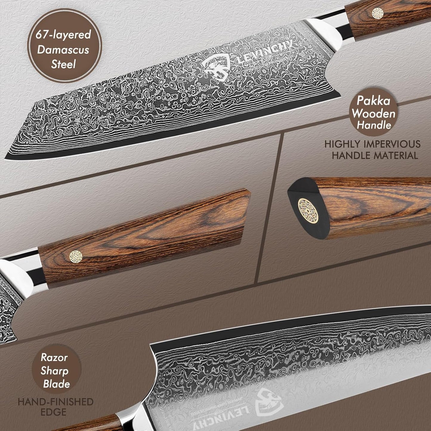 8-Inch Damascus Cleaver Knife with Pakkawood Handle Balanced