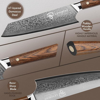 8-Inch Damascus Cleaver Knife with Pakkawood Handle Balanced