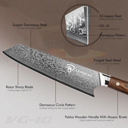 8-Inch Damascus Cleaver Knife with Pakkawood Handle Balanced