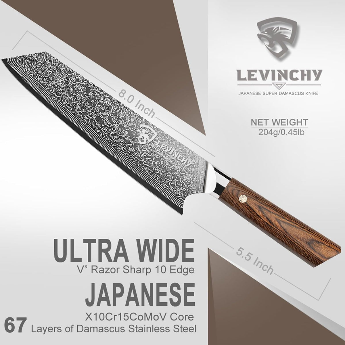8-Inch Damascus Cleaver Knife with Pakkawood Handle Balanced