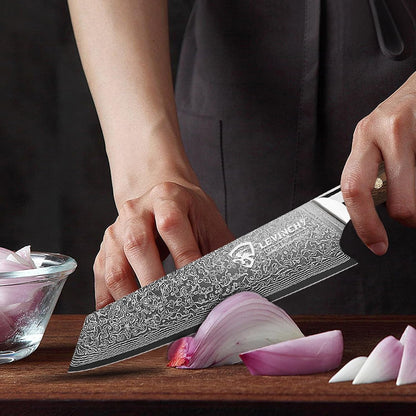 8-Inch Damascus Cleaver Knife with Pakkawood Handle Balanced