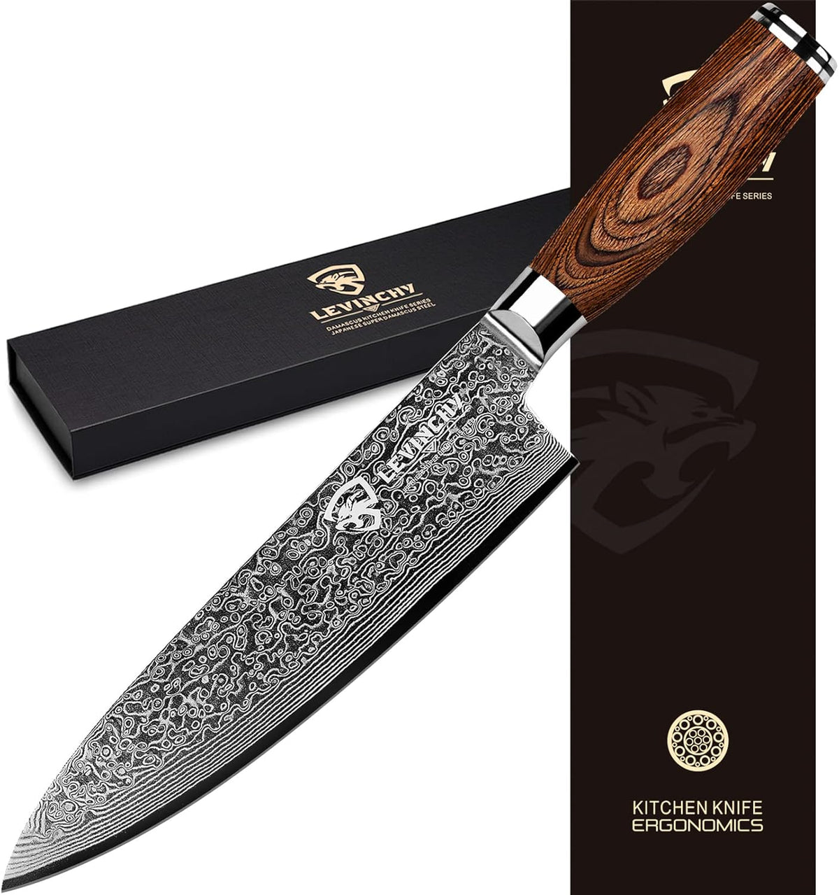 8-Inch Damascus Cleaver Knife with Pakkawood Handle Balanced