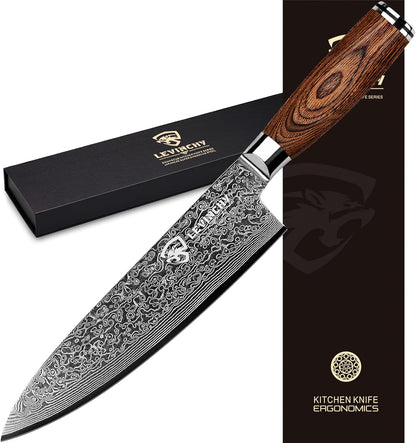 8-Inch Damascus Cleaver Knife with Pakkawood Handle Balanced