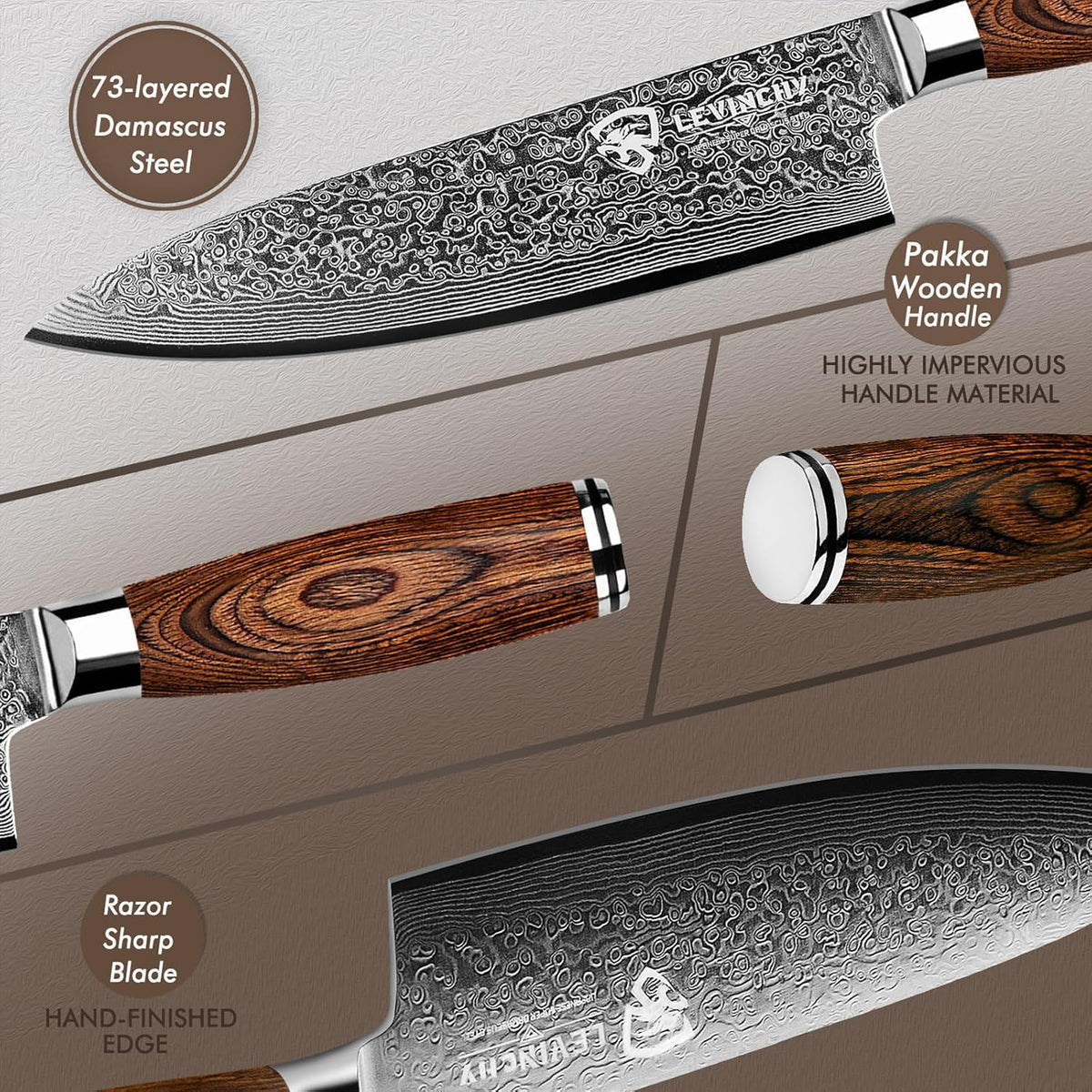 8-Inch Damascus Cleaver Knife with Pakkawood Handle Balanced