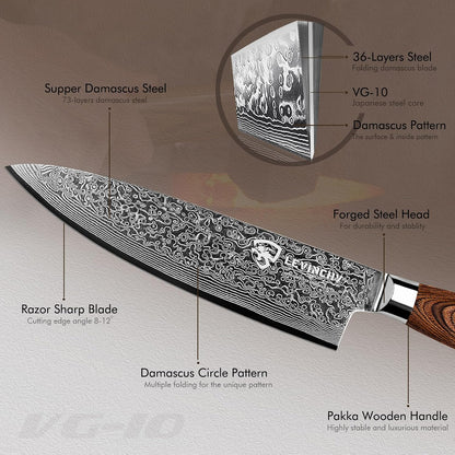 8-Inch Damascus Cleaver Knife with Pakkawood Handle Balanced