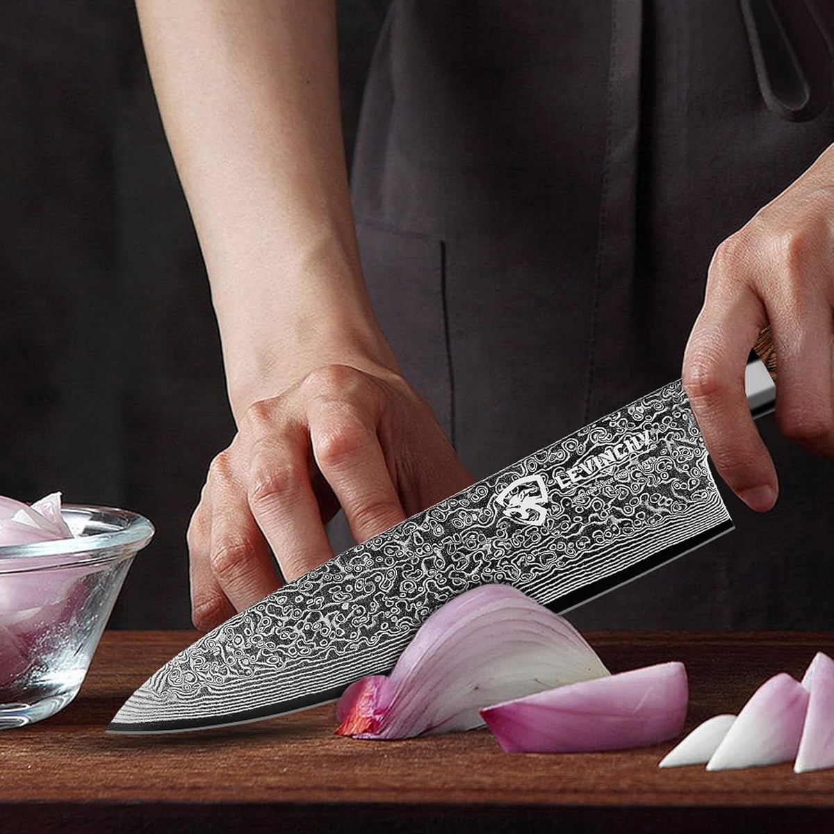 8-Inch Damascus Cleaver Knife with Pakkawood Handle Balanced