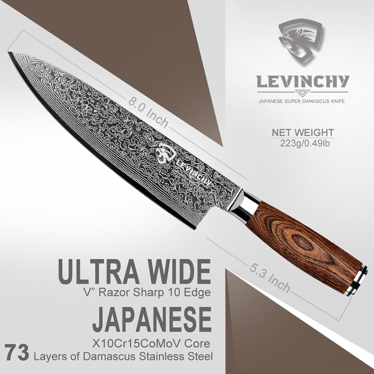 8-Inch Damascus Cleaver Knife with Pakkawood Handle Balanced