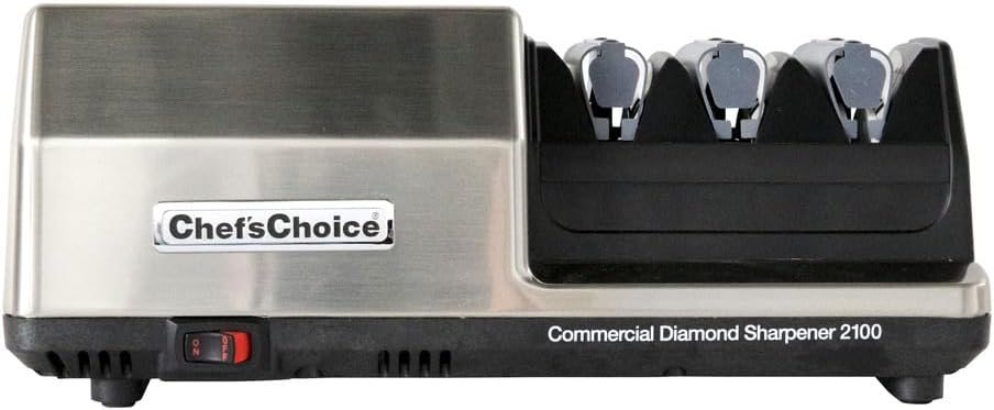 Professional Commercial Electric Knife Sharpener Edge Select With 20-Degree Sharpening Module 100-Percent Diamond Abrasives And Precision Angle Guides NSF Approved, 3-Stage, Silver