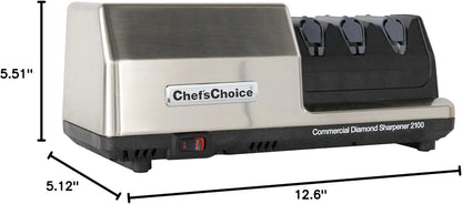 Professional Commercial Electric Knife Sharpener Edge Select With 20-Degree Sharpening Module 100-Percent Diamond Abrasives And Precision Angle Guides NSF Approved, 3-Stage, Silver