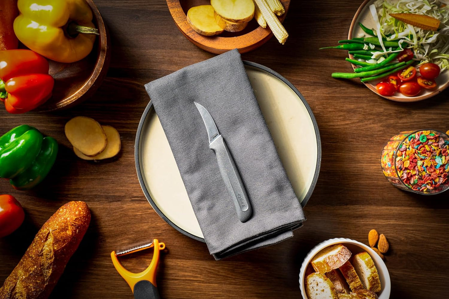Peeling Knife – German Stainless Steel Curved Blade with Sustainable Wheat Straw Non-Slip Handle – Fruit & Vegetable Kitchen Knife – Dishwasher Safe with Blade Guard – 2.3 inches