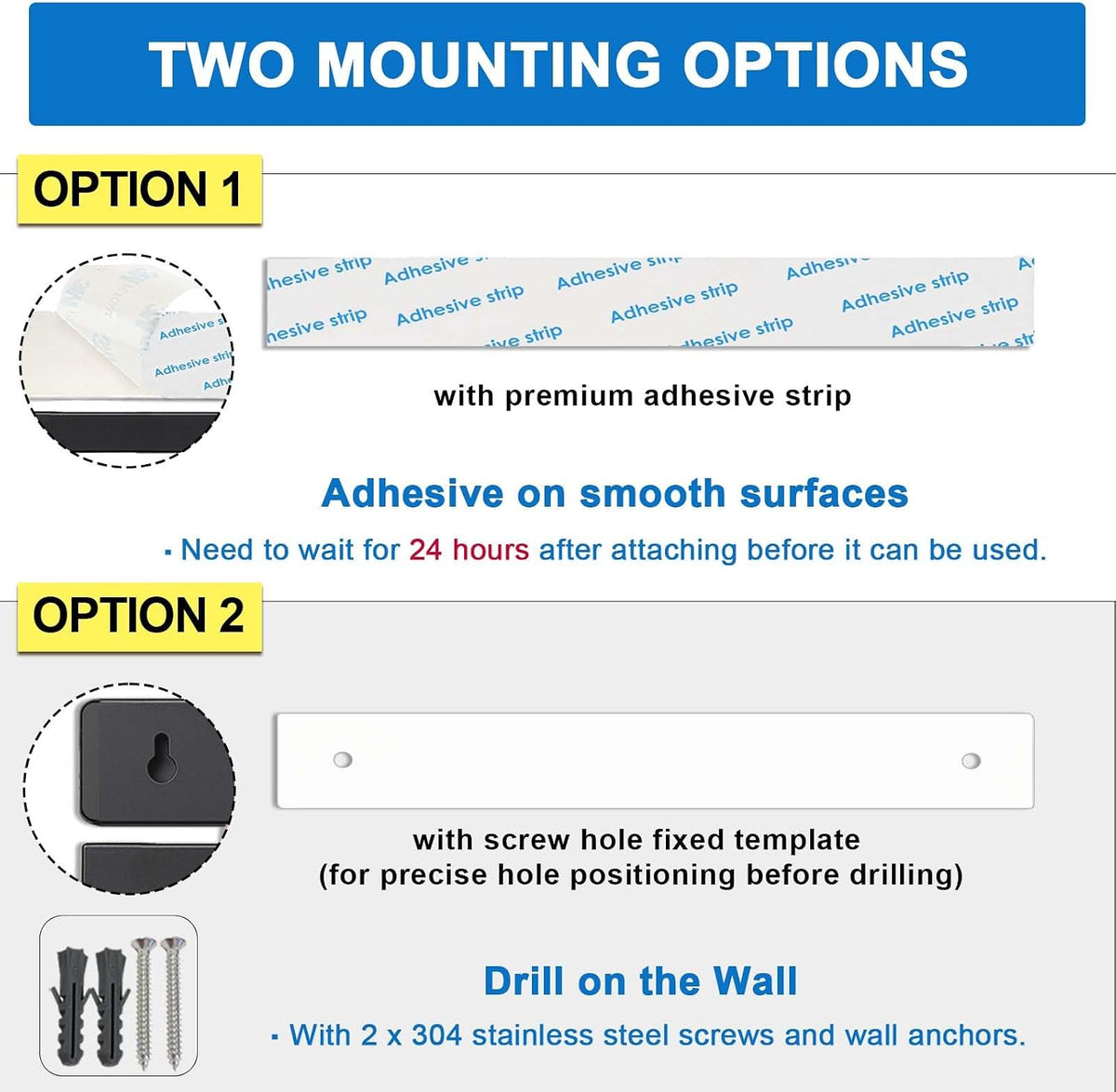 12 Inch Magnetic Knife Holder for Wall, Adhesive Knife Magnetic Strip No Drilling with 6 Hooks, Powerful Magnetic Knife Strip, Magnetic tool Holder for Kitchen Knives & Utensils (Silver)