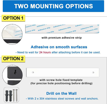 12 Inch Magnetic Knife Holder for Wall, Adhesive Knife Magnetic Strip No Drilling with 6 Hooks, Powerful Magnetic Knife Strip, Magnetic tool Holder for Kitchen Knives & Utensils (Silver)