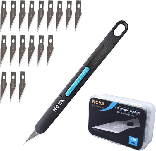 121PCS Premium Craft & Hobby Knife Set, 1 Precision Knife with 120 SK2#11 Hobby Blade Refill, Combination of Safety Art Knife and Sharp blades for Leather Art, Scrapbooking, Foam, Clay, Carving