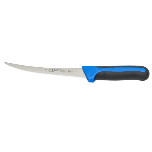 Sof-Tek, 6" Boning Knife, Curved, Soft Grip Handle,Silver/Black/Blue