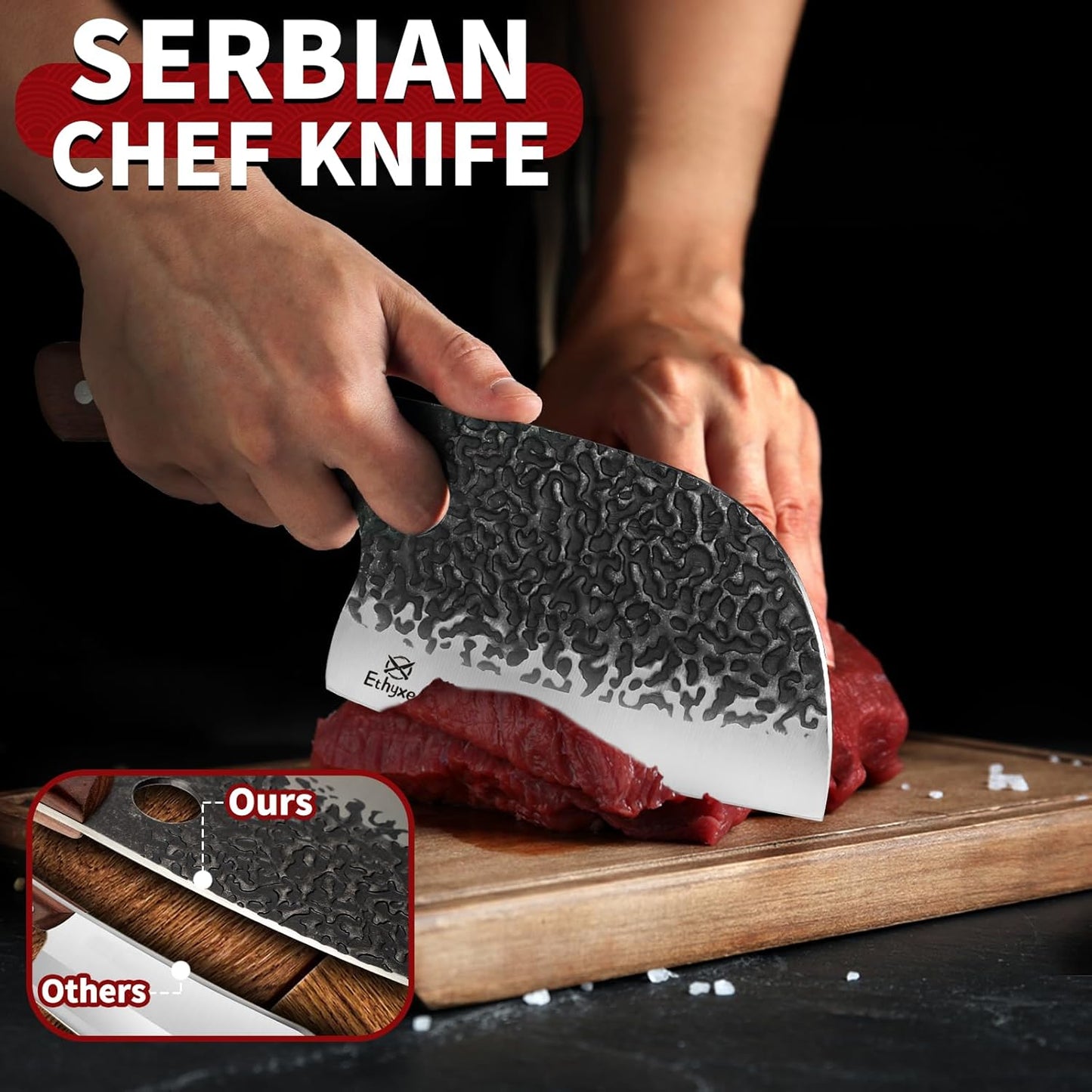 Butcher Knife Set – 3PCS Hand Forged Kitchen Knife Set with Serbian Chef Knife, Viking Boning Knife & Meat Cleaver, High Carbon Steel for Meat Cutting, Outdoor BBQ, Camping, Gift for Men