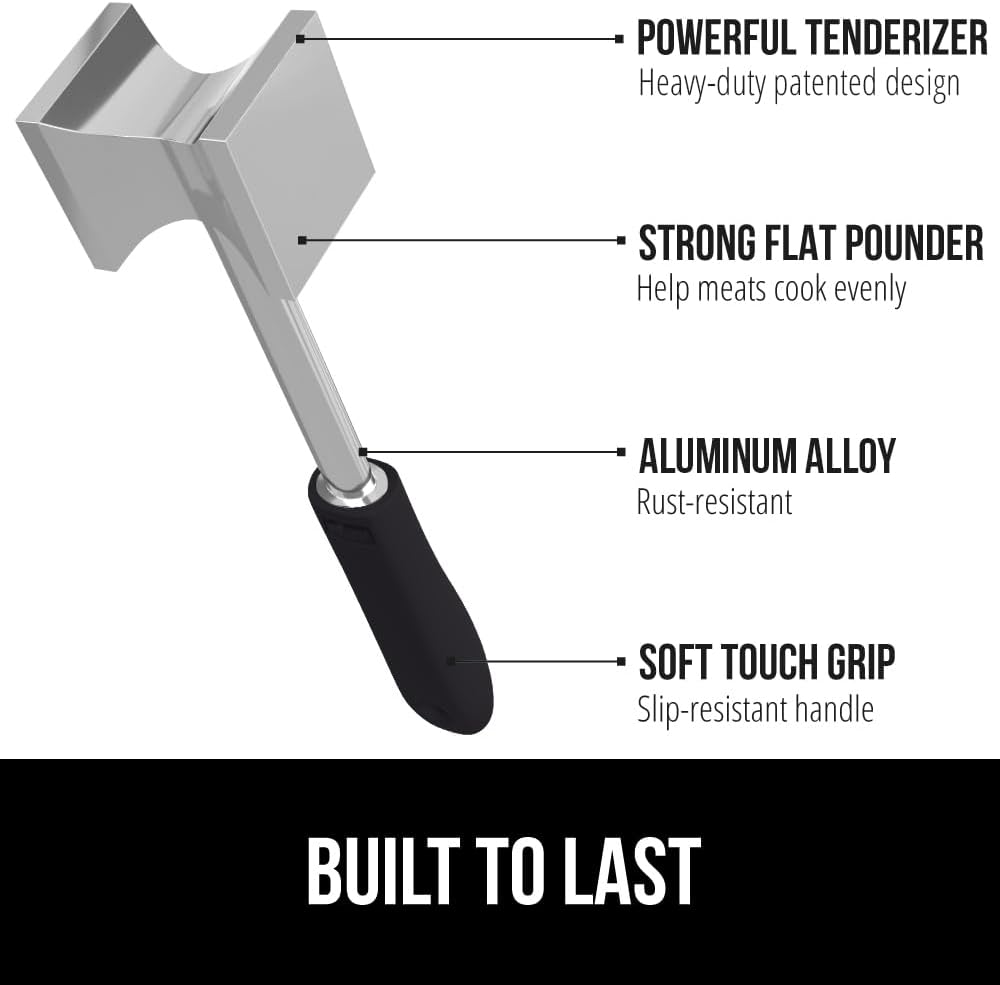Patented Meat Tenderizer, Multipurpose Dual-Sided Kitchen Mallet for Steak, Shellfish, Nuts, Candy, Ice, Pork Cutlet Pounder, BPA-Free Soft Comfortable Handle, Dishwasher Safe, Black
