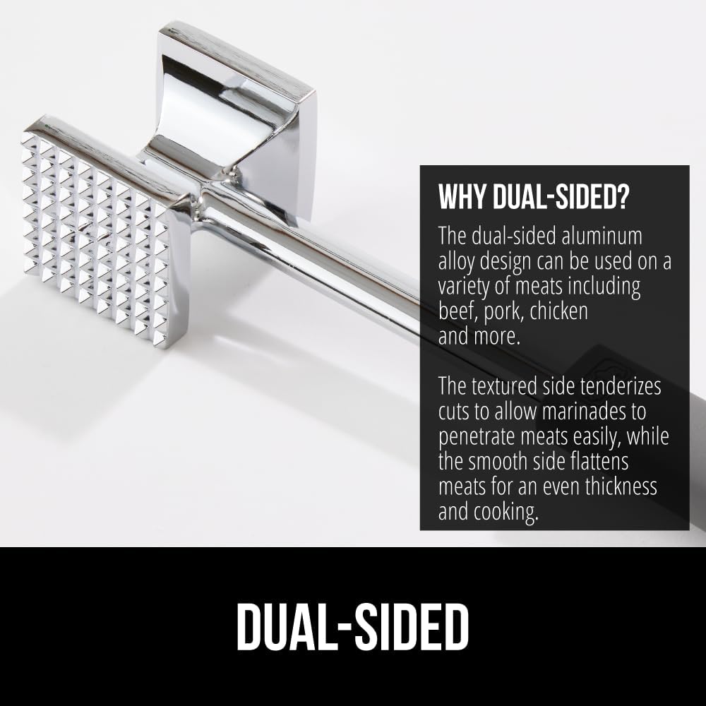 Patented Meat Tenderizer, Multipurpose Dual-Sided Kitchen Mallet for Steak, Shellfish, Nuts, Candy, Ice, Pork Cutlet Pounder, BPA-Free Soft Comfortable Handle, Dishwasher Safe, Black