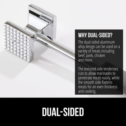 Patented Meat Tenderizer, Multipurpose Dual-Sided Kitchen Mallet for Steak, Shellfish, Nuts, Candy, Ice, Pork Cutlet Pounder, BPA-Free Soft Comfortable Handle, Dishwasher Safe, Black