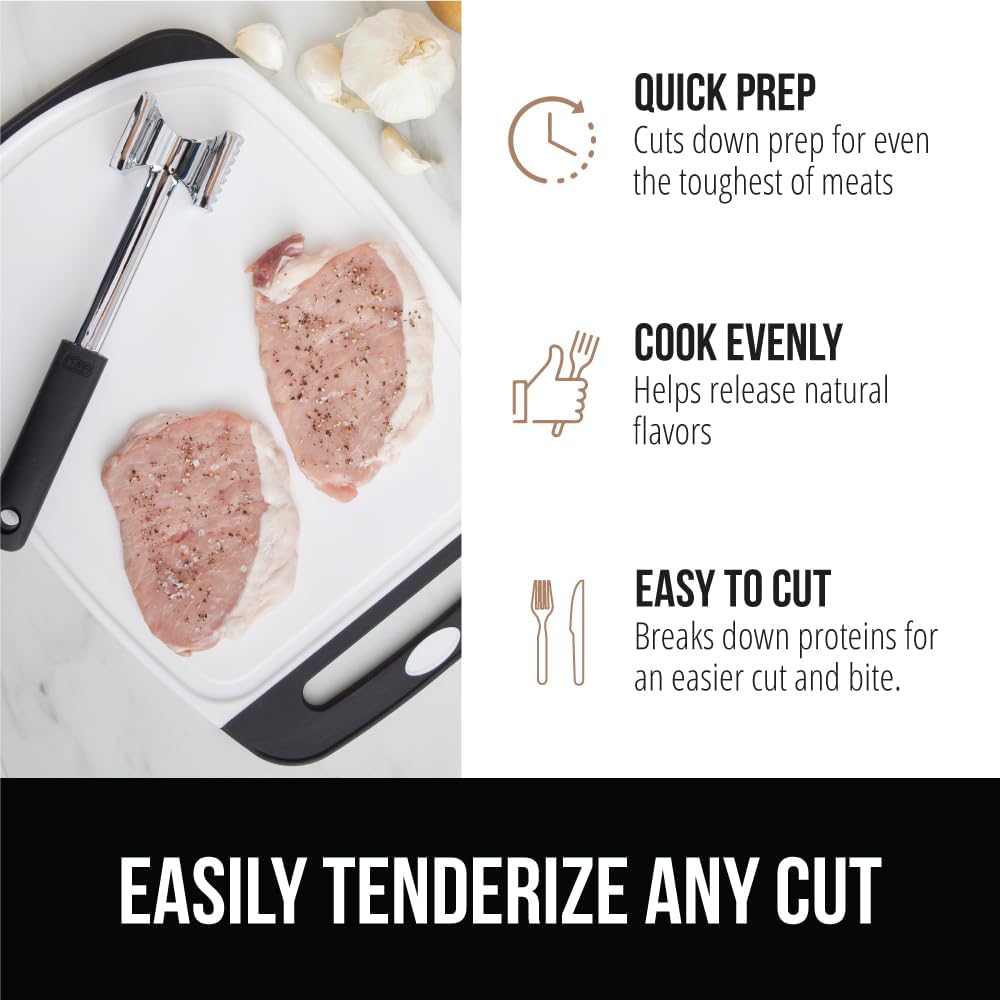 Patented Meat Tenderizer, Multipurpose Dual-Sided Kitchen Mallet for Steak, Shellfish, Nuts, Candy, Ice, Pork Cutlet Pounder, BPA-Free Soft Comfortable Handle, Dishwasher Safe, Black