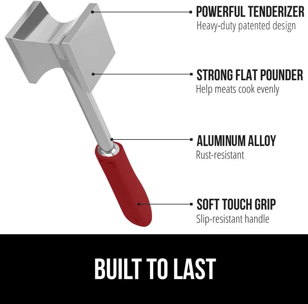 Patented Meat Tenderizer, Multipurpose Dual-Sided Kitchen Mallet for Steak, Shellfish, Nuts, Candy, Ice, Pork Cutlet Pounder, BPA-Free Soft Comfortable Handle, Dishwasher Safe, Black