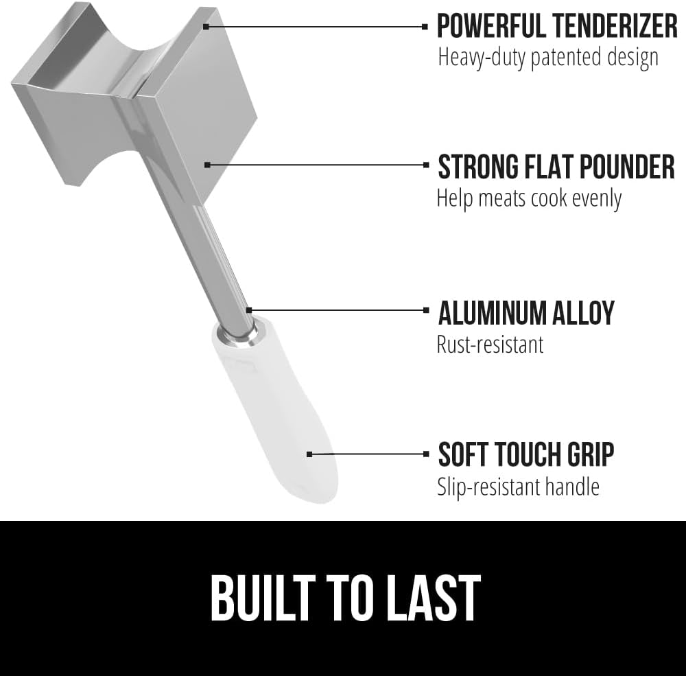 Patented Meat Tenderizer, Multipurpose Dual-Sided Kitchen Mallet for Steak, Shellfish, Nuts, Candy, Ice, Pork Cutlet Pounder, BPA-Free Soft Comfortable Handle, Dishwasher Safe, Black