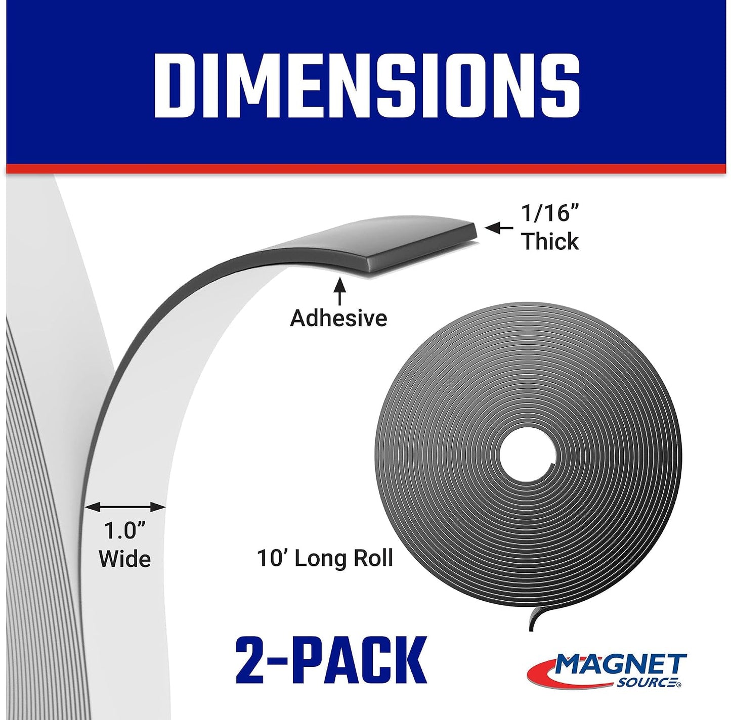 Roll-N-Cut Flexible Magnetic Tape Refill - Magnet Strips with Strong Adhesive Backing for Walls, Boards, and More - 1/16" Thick - 1/2" W - 15 Ft - 1 Roll