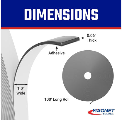 Roll-N-Cut Flexible Magnetic Tape Refill - Magnet Strips with Strong Adhesive Backing for Walls, Boards, and More - 1/16" Thick - 1/2" W - 15 Ft - 1 Roll