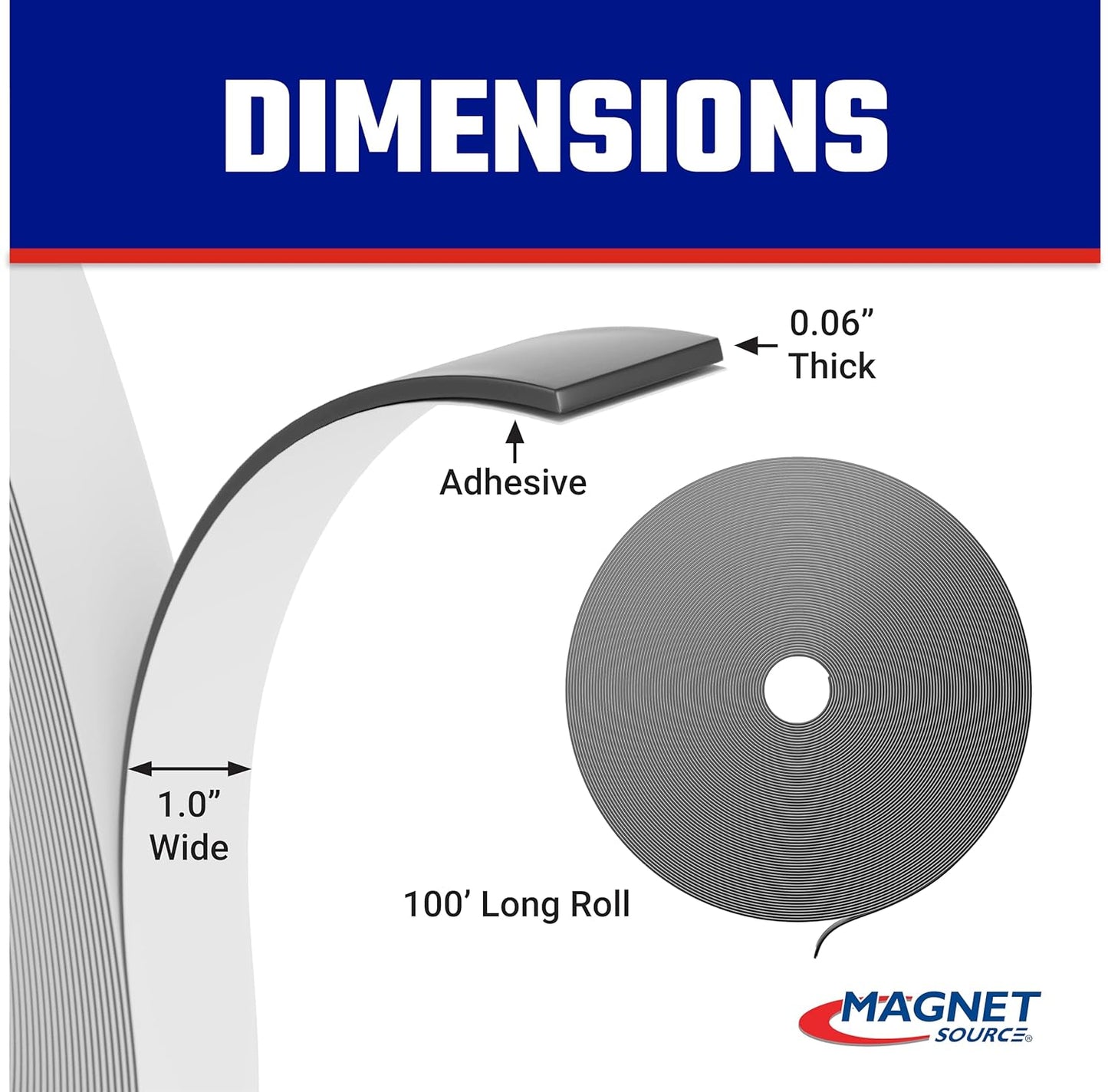 Roll-N-Cut Flexible Magnetic Tape Refill - Magnet Strips with Strong Adhesive Backing for Walls, Boards, and More - 1/16" Thick - 1/2" W - 15 Ft - 1 Roll
