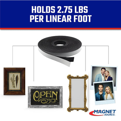 Roll-N-Cut Flexible Magnetic Tape Refill - Magnet Strips with Strong Adhesive Backing for Walls, Boards, and More - 1/16" Thick - 1/2" W - 15 Ft - 1 Roll