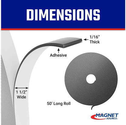 Roll-N-Cut Flexible Magnetic Tape Refill - Magnet Strips with Strong Adhesive Backing for Walls, Boards, and More - 1/16" Thick - 1/2" W - 15 Ft - 1 Roll