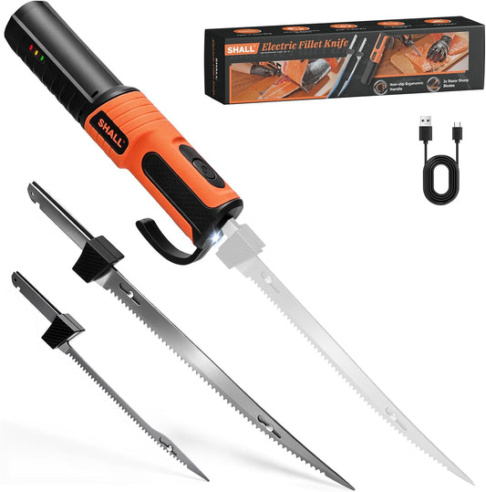 Electric Fillet Knife, Cordless Fillet Knife with 7" & 9" Blades | Non-Slip Grip Handle, Safety Guard, 2.0Ah Built-in Battery, Type-C Charge, Ideal Razor-Sharp Knife for Fishing and Filleting