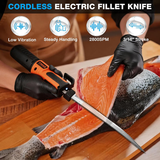 Electric Fillet Knife, Cordless Fillet Knife with 7" & 9" Blades | Non-Slip Grip Handle, Safety Guard, 2.0Ah Built-in Battery, Type-C Charge, Ideal Razor-Sharp Knife for Fishing and Filleting