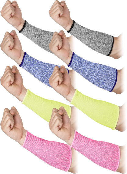 4 Pairs Arm Protectors for Thin Skin and Bruising Cut Resistant Arm Sleeves Forearm Level 5 Safety for Men Women(Grey, Blue, Pink, Yellow)