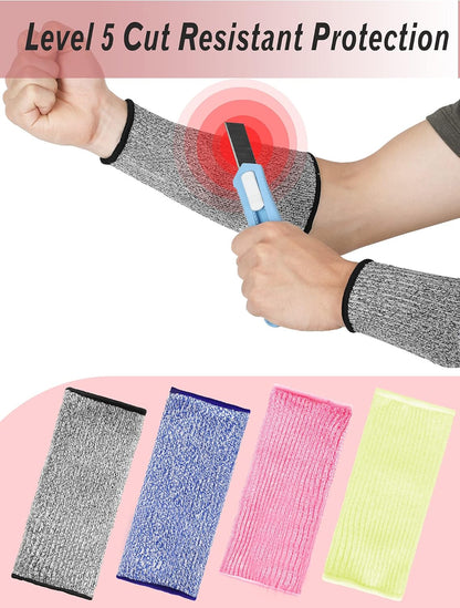 4 Pairs Arm Protectors for Thin Skin and Bruising Cut Resistant Arm Sleeves Forearm Level 5 Safety for Men Women(Grey, Blue, Pink, Yellow)