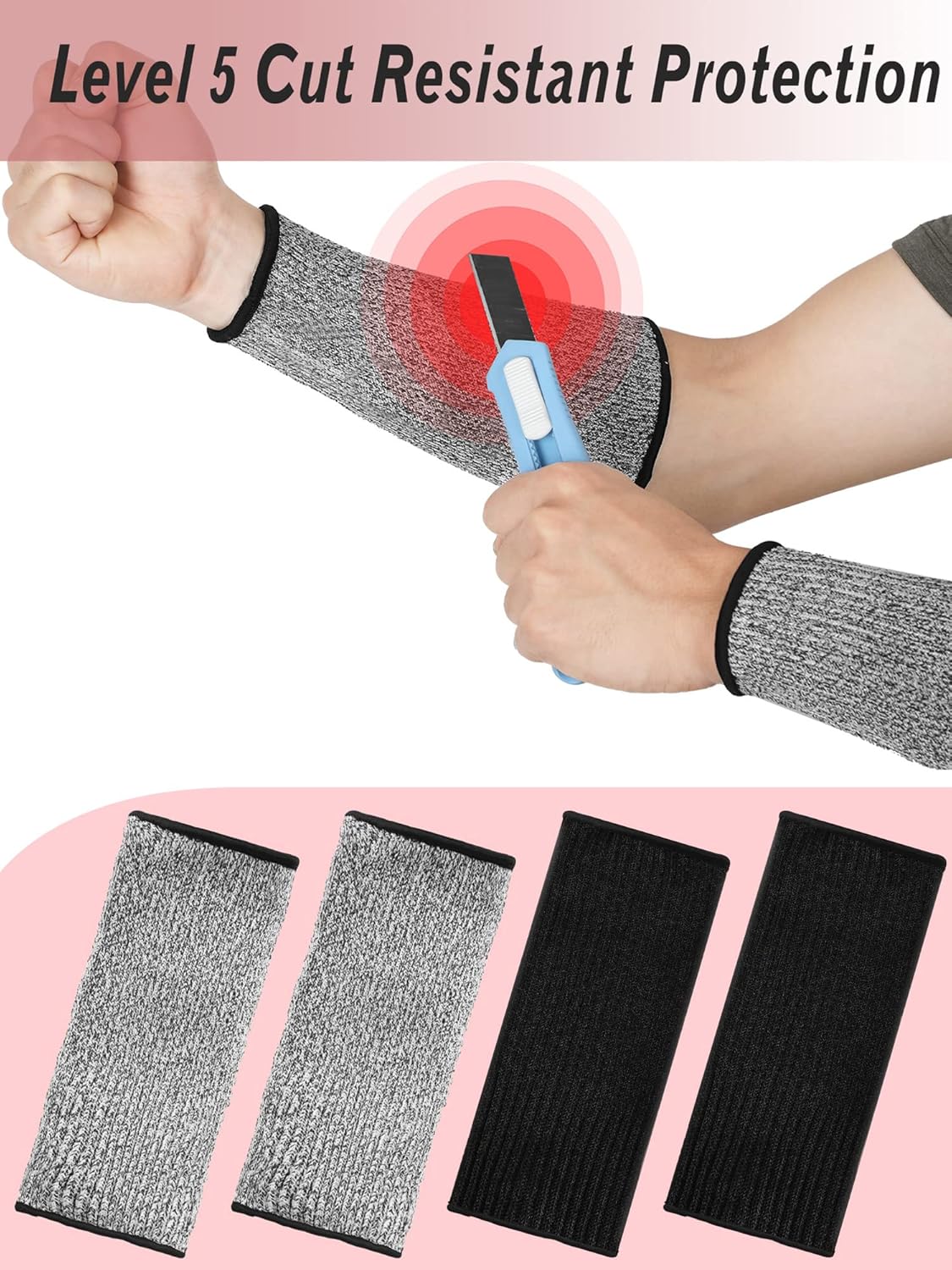 4 Pairs Arm Protectors for Thin Skin and Bruising Cut Resistant Arm Sleeves Forearm Level 5 Safety for Men Women(Grey, Blue, Pink, Yellow)