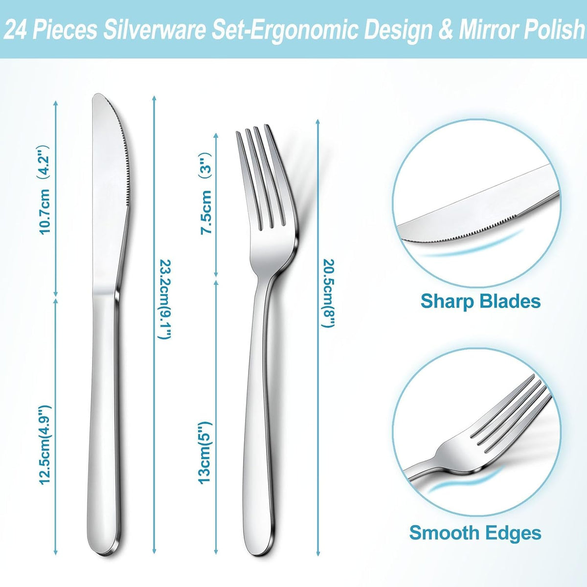 36-Piece Butter Knives, Dinner Knife Set (9 Inches), Food Grade Stainless Steel Table Knife, Knives Silverware for Home/Restaurant/Kitchen, Dishwasher Safe & Mirror Polished