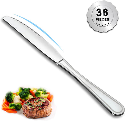 36-Piece Butter Knives, Dinner Knife Set (9 Inches), Food Grade Stainless Steel Table Knife, Knives Silverware for Home/Restaurant/Kitchen, Dishwasher Safe & Mirror Polished